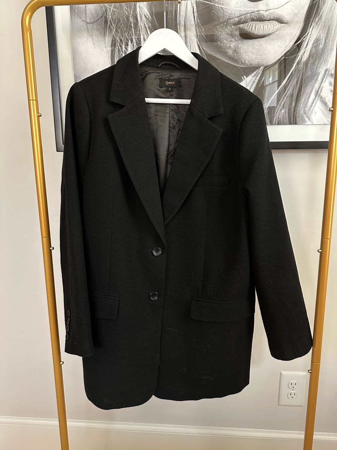 Quince Black Wool Blazer, Size Large