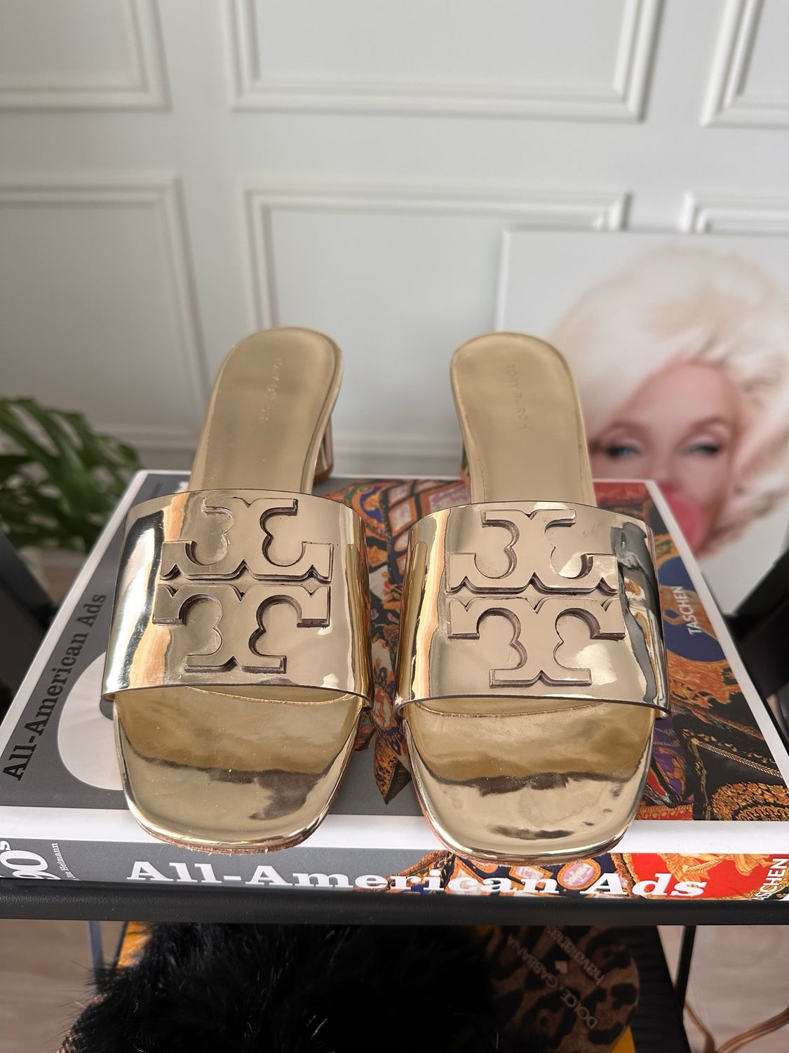 Tory Burch Ines Mules, Gold, Size Women’s 8