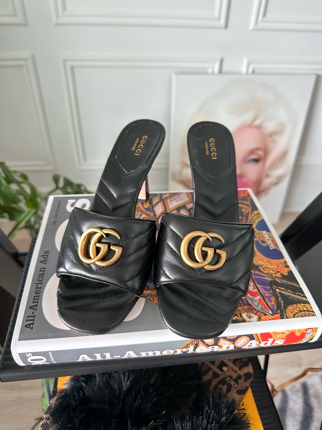 Gucci Black Marmont Double G Heels, Size 8