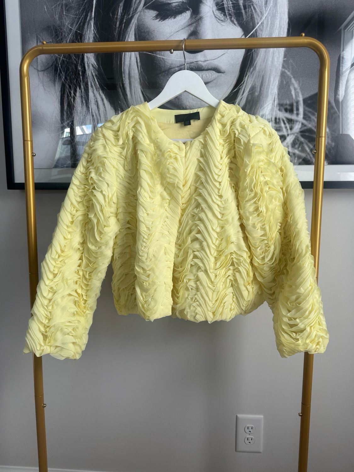Zara Yellow Ruffled Textured Jacket, Size Medium