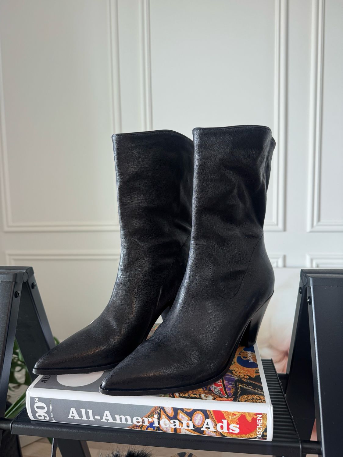 PAIGE Landyn Mid Calf Boots in Black, Size 8