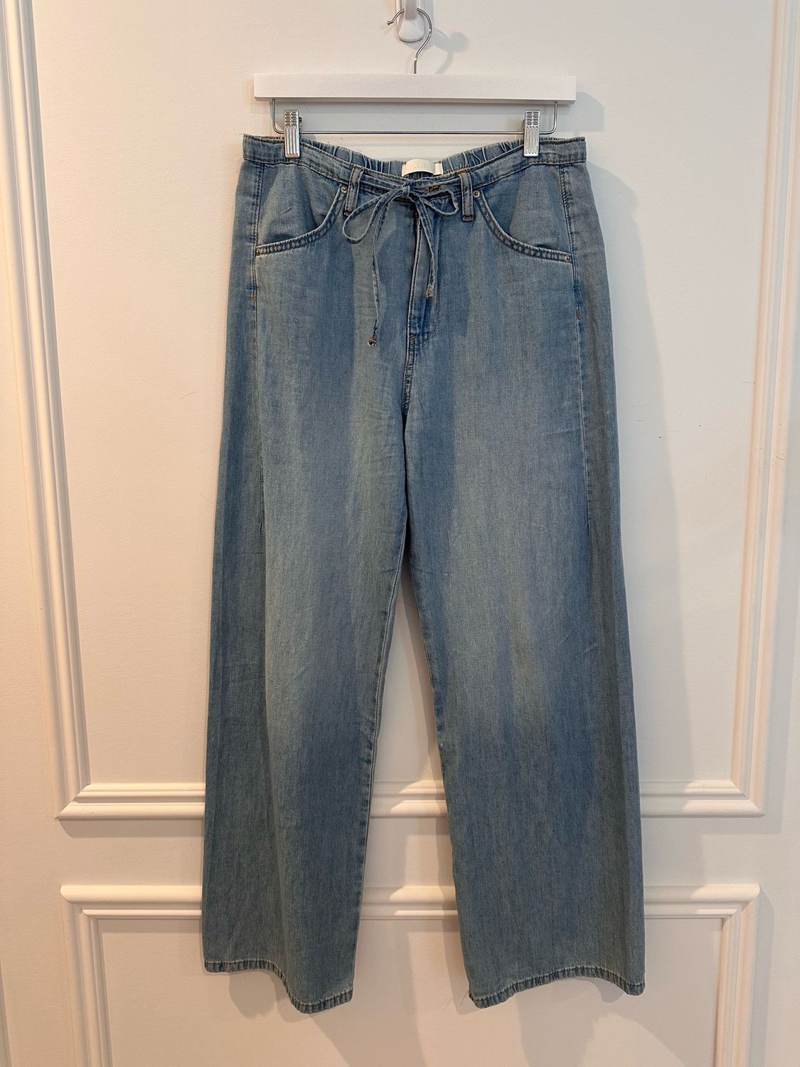 Zara Flowy Drawstring Denim Pants, Size Small