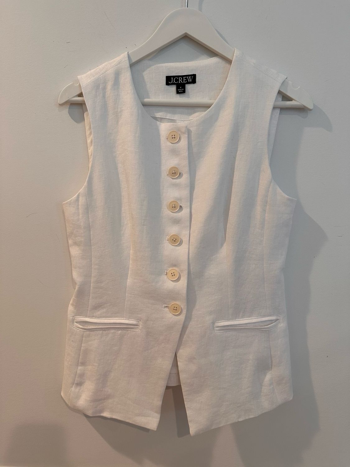 J Crew Cutaway Vest Top, White, Size 4