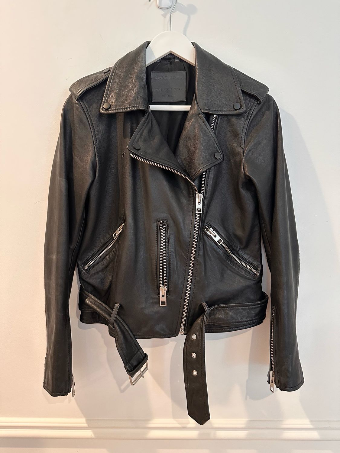 All Saints Leather Biker Jacket, Size 6