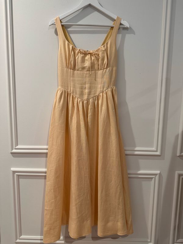 Reformation Yellow Linen Balia Dress, Size 6