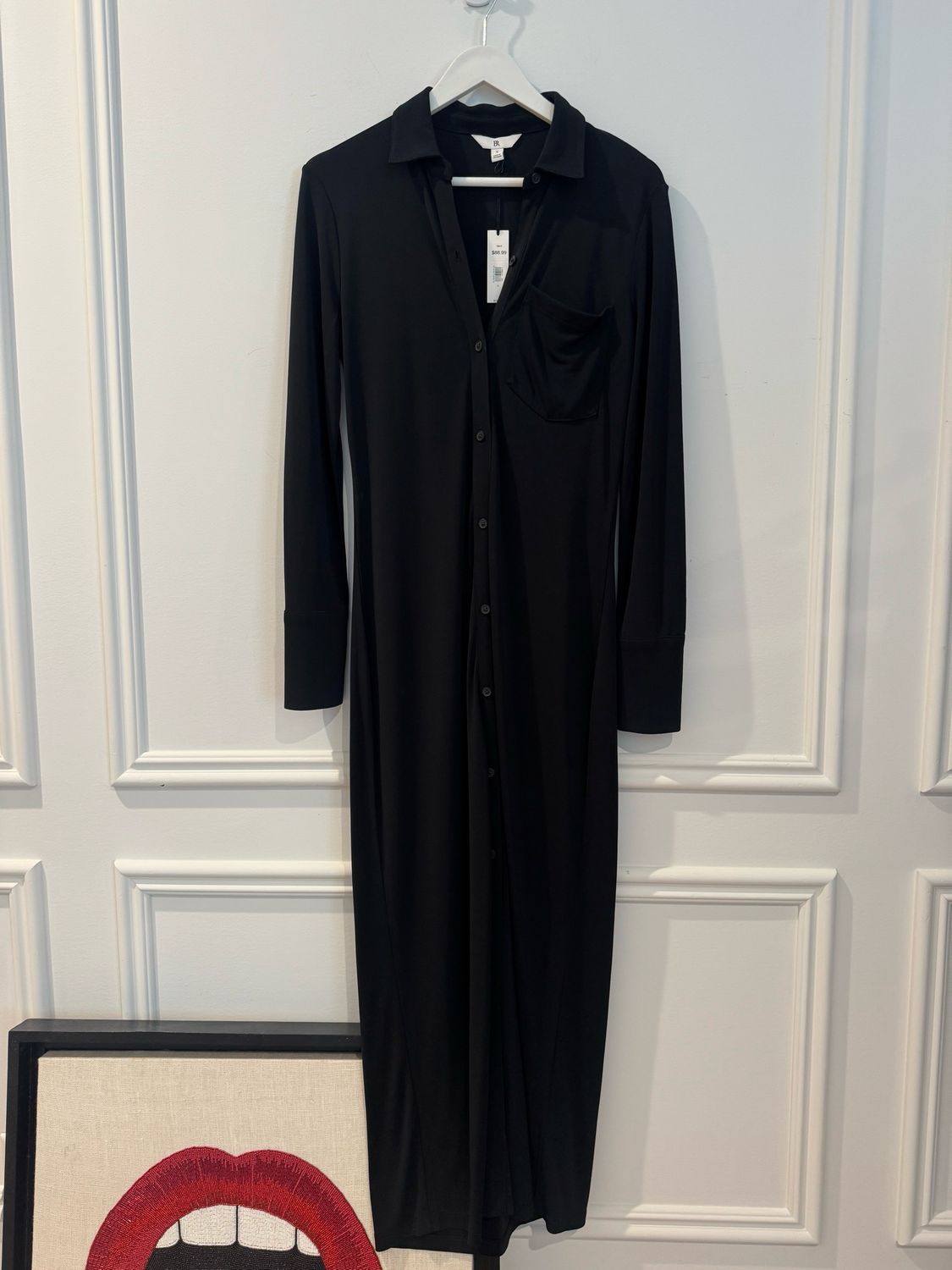 Banana Republic Button Down Long Sleeve Black Maxi Dress, Size Small