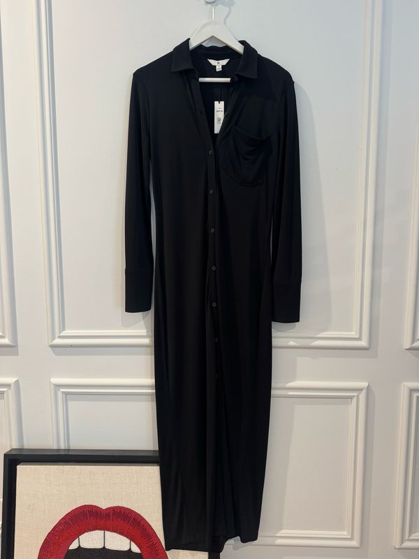Banana Republic Button Down Long Sleeve Black Maxi Dress, Size Small