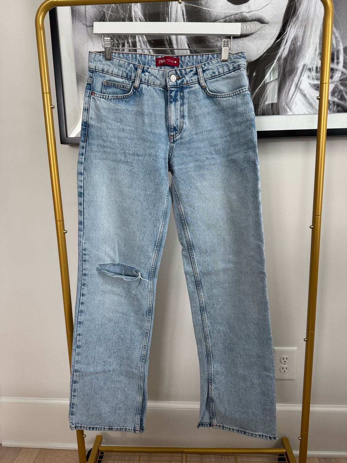 Zara Z1975 High Waist Straight Leg Ripped Jeans, Size 4