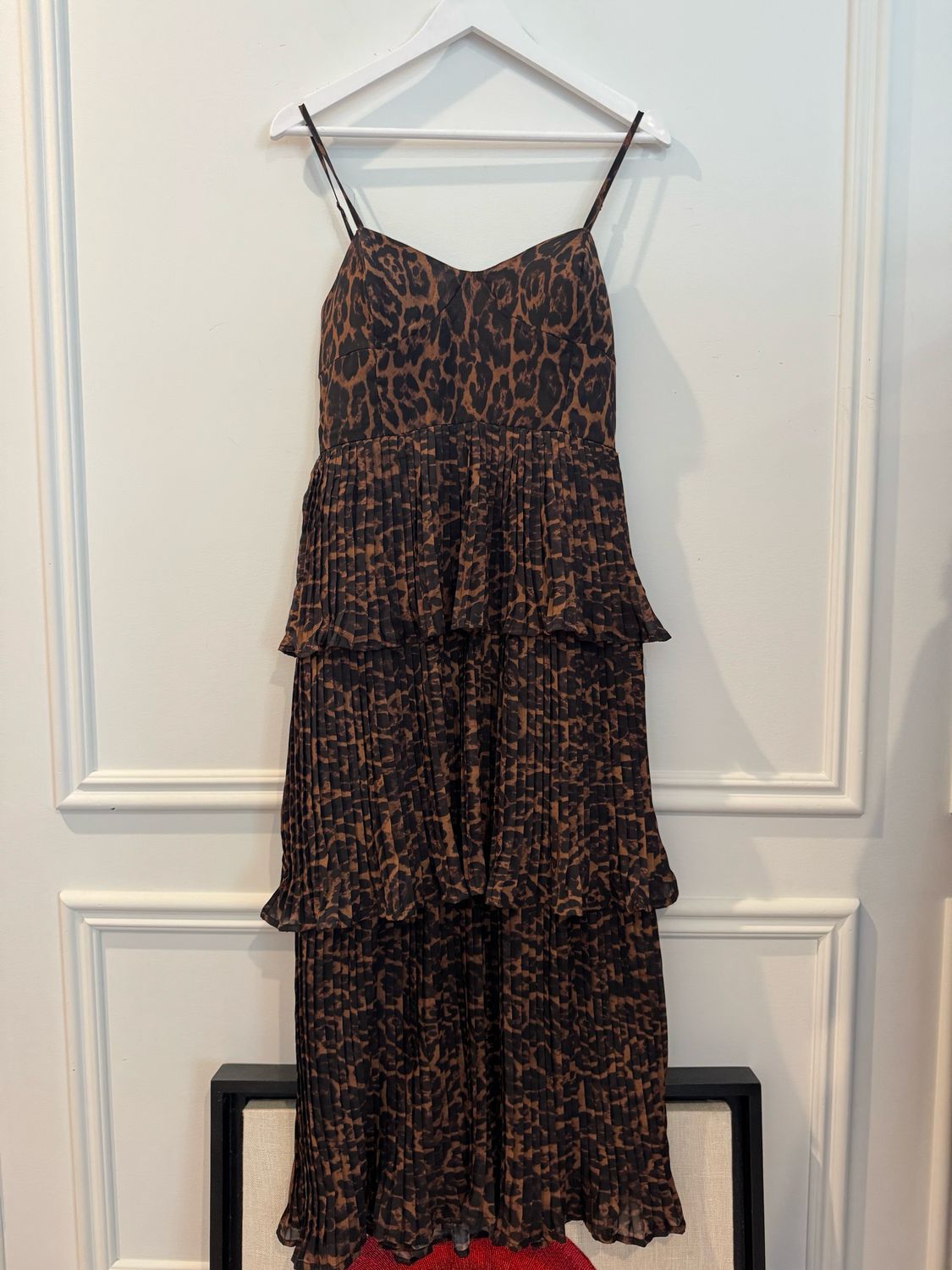 Aqua Leopard Print Tiered Dress, Size Small