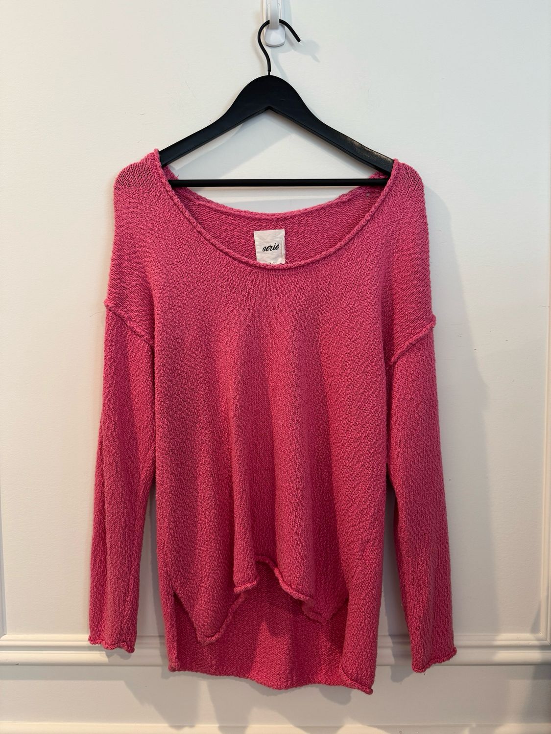 Aerie Pink Long Sleeve Off Shoulder Knit Sweater, Size Small (oversized)