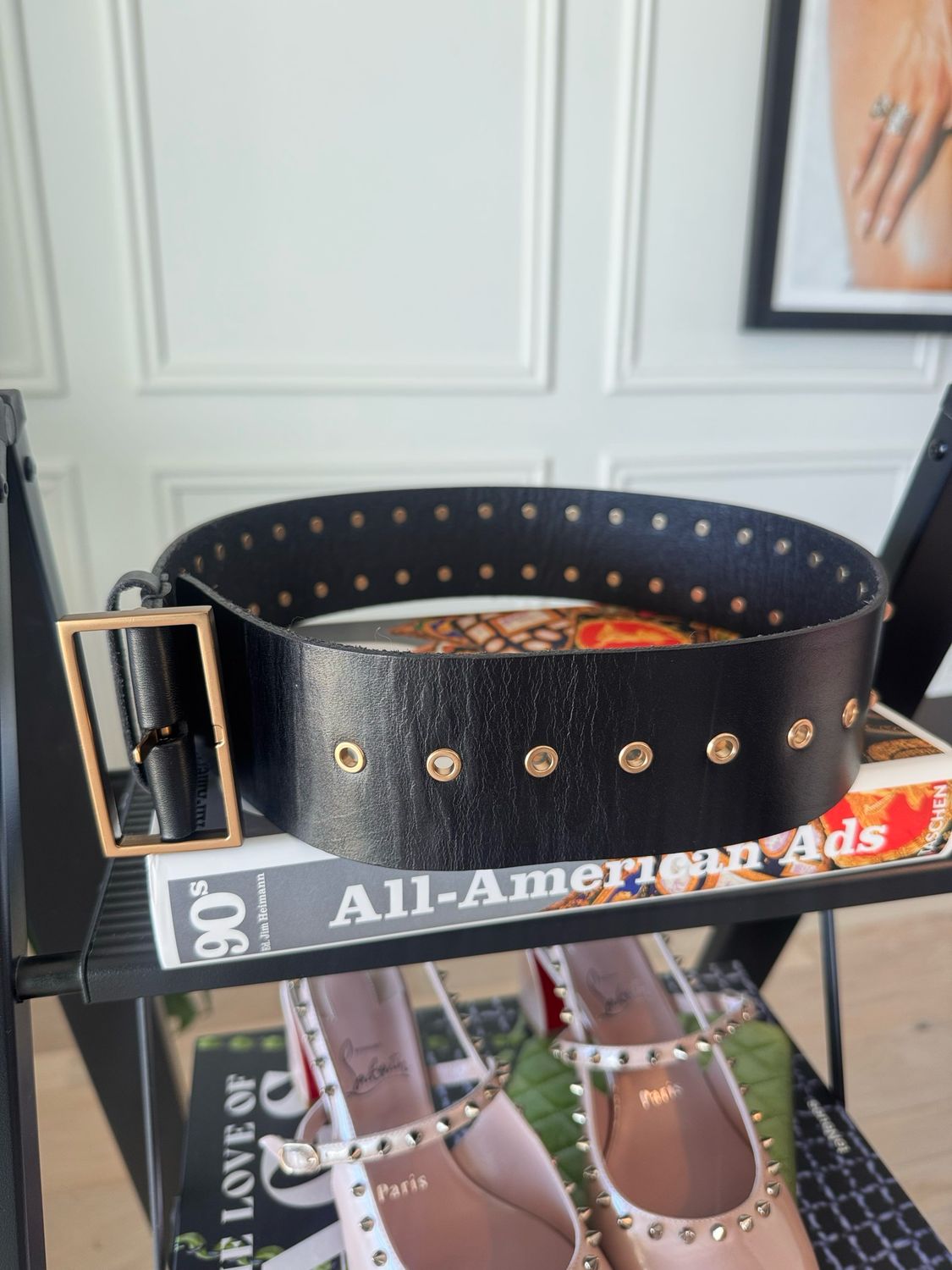 ALLSAINTS Black Studded Belt, Size Small