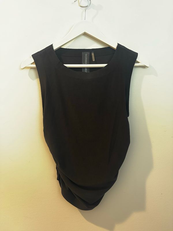 Norma Kamali Black Ruched Top, Size Small