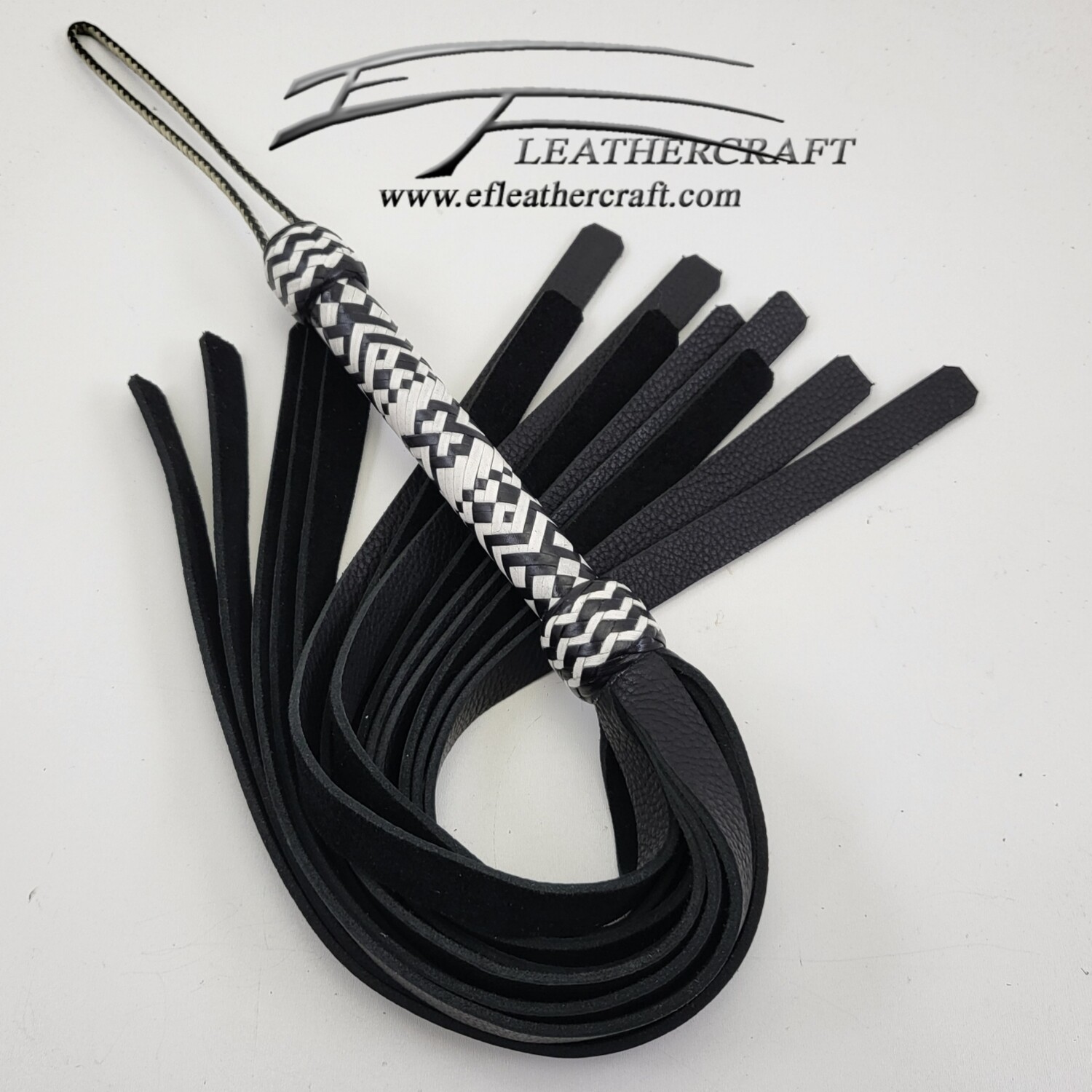 BULL HIDE NASTY SHIT FLOGGER - 24 PLAIT ROO HANDLE - 18" X 3/4" FALLS - BLACK AND WHITE