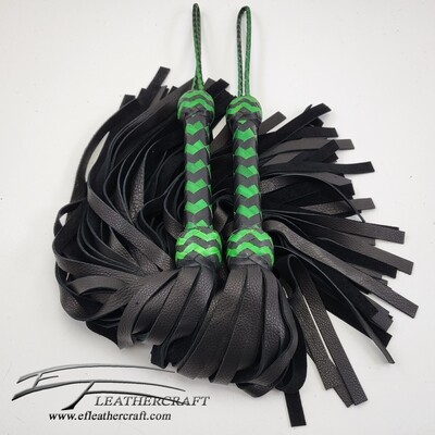 COW HIDE FLOGGER MATCHING SET - 16" FALLS - BLACK AND GREEN