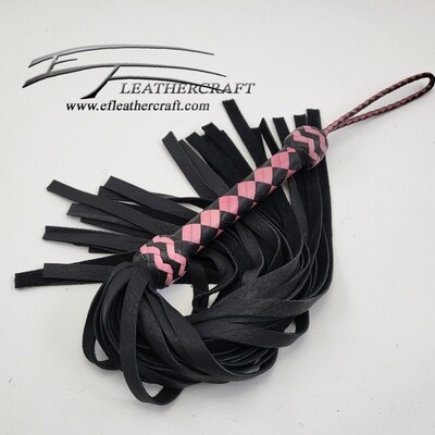Elk Hide Flogger - 16" Falls - Black and Pink Elk Hide Flogger - 16" Falls - Black and Pink