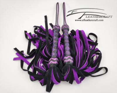 Suede Flogger MATCHING SET - 16" Falls - Black and Purple