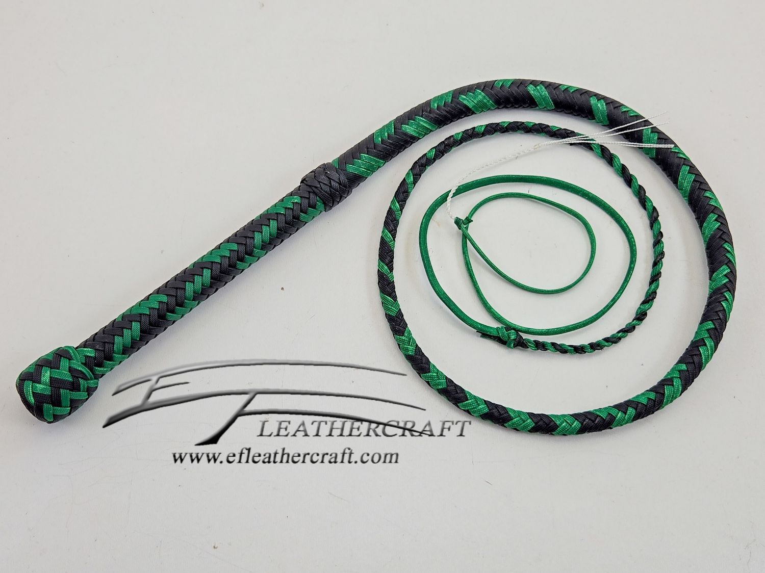Nylon Bullwhip - 4ft - Black and Kelly Green 