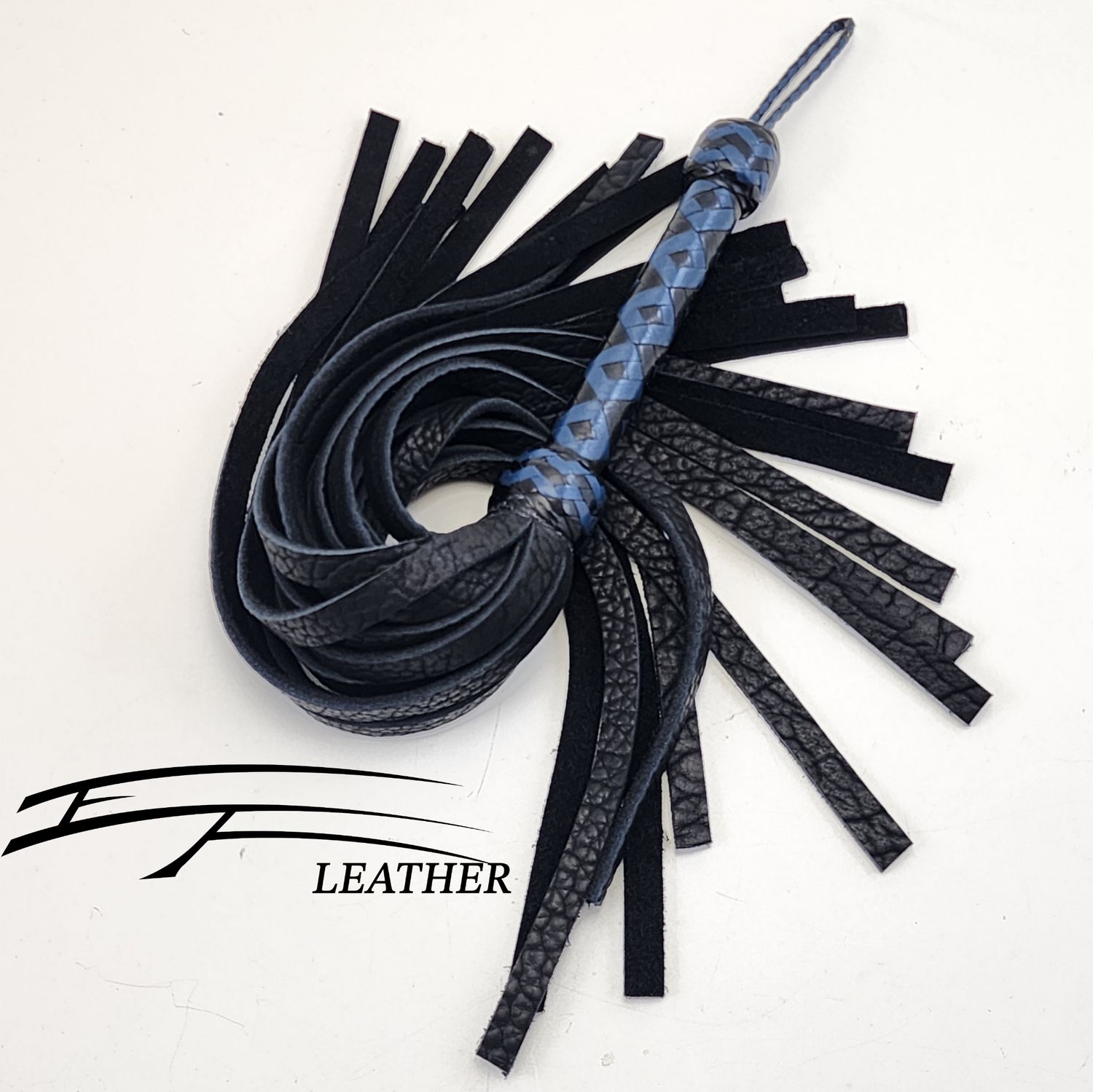 16" Buffalo Flogger - Core Line - Black &amp; Royal Blue - 12-Plait Kangaroo Handle