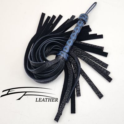 16" Buffalo Flogger - Core Line - Black &amp; Royal Blue - 12-Plait Kangaroo Handle