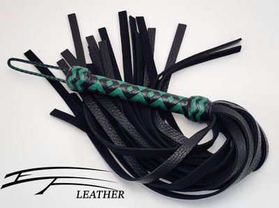 18" Bull Hide Flogger - Core Line - Black &amp; Jade Green - 12-Plait Kangaroo Handle