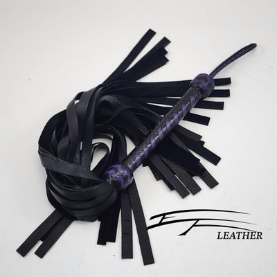 16&quot; Cowhide Flogger - Core Line - Black &amp; Purple - 12-Plait Kangaroo Handle