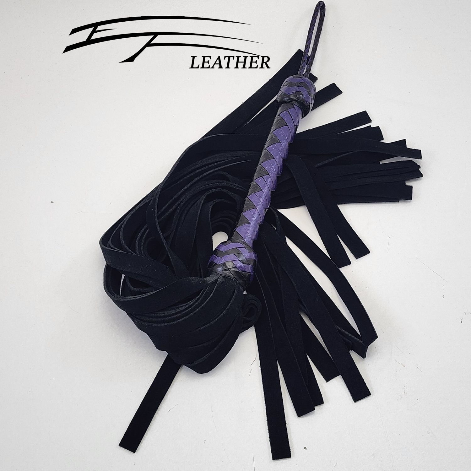 16" Suede Flogger - Core Line - Black &amp; Purple - 12-Plait Kangaroo Handle