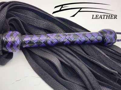 16" Moose Flogger - Signature Line - Black &amp; Purple (16-Plait Flowers Handle)