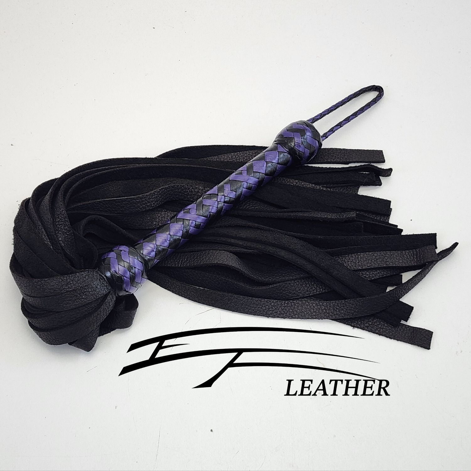 16" Moose Flogger - Signature Line - Black &amp; Purple (16-Plait Flowers Handle)