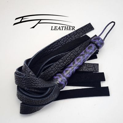 16&quot; Nasty Shit Buffalo Flogger - Signature Line - Black &amp; Purple (16-Plait Egyptian Eye Handle, 1&quot; Falls)