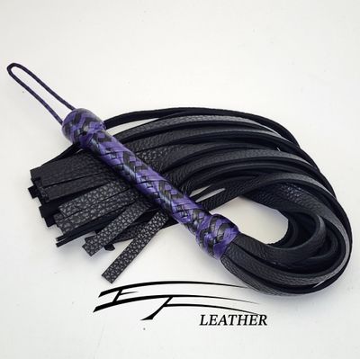 18" Bull Hide Flogger - Signature Line - Black &amp; Purple (16-Plait Running Interlocking Diamonds Handle)