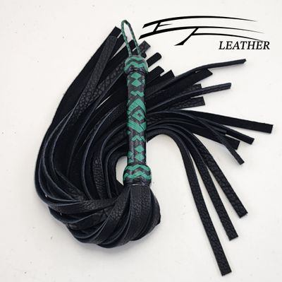 18&quot; Buffalo Flogger - Premium Line - Black &amp; Jade Green (20-Plait Custom Pattern Handle)