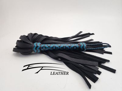 18&quot; Moose Flogger - Collector Line - Brandy &amp; Aqua (24-Plait Custom Pattern Handle) 