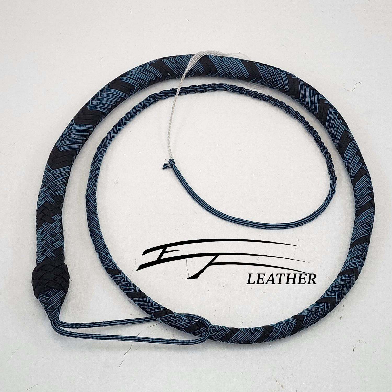 4ft Nylon Signal Whip - 16 Plait - Black &amp; Turquoise with Stripes