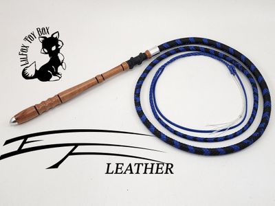 6ft Nylon Cow Whip - 12 Plait - Black/Royal Blue with Tigerwood Handle
