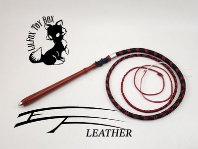 5ft Nylon Cow Whip - 12 Plait - Black/Imperial Red with Padauk Handle