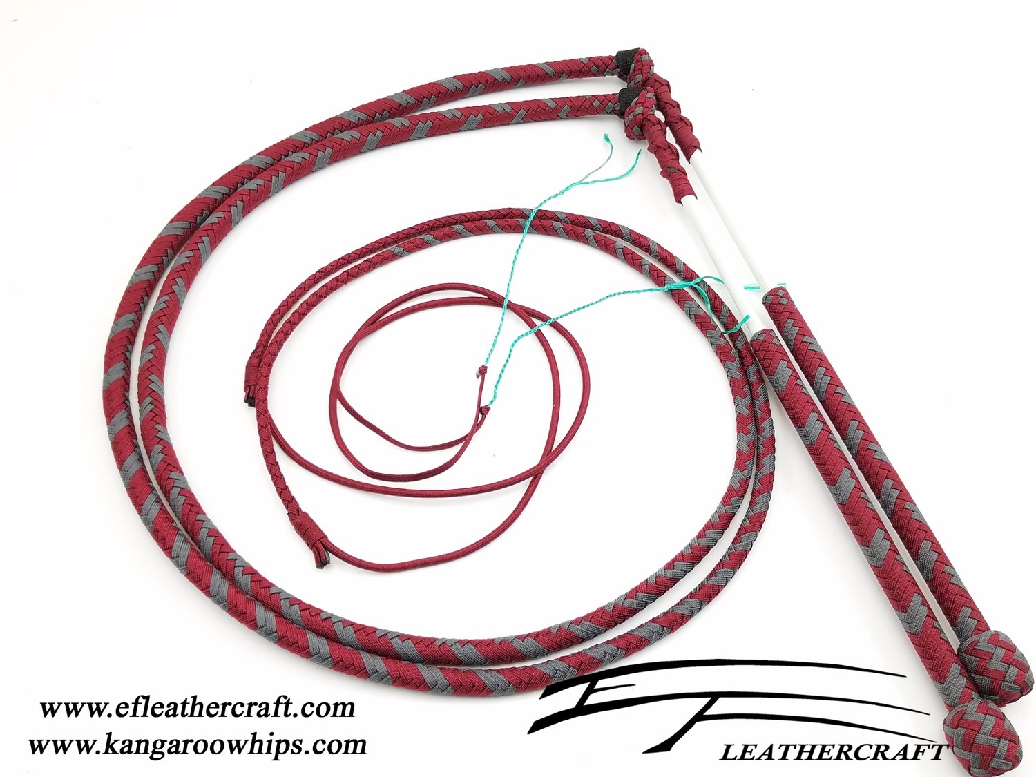 Nylon Stock Whip Matching Set 5' 12 Plait Burgundy and Charcoal Grey
