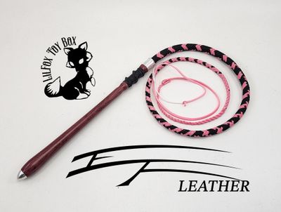 EF Leather Performance Cow Whip – 12-Plait Waxed Nylon with Exotic Wood Handle by Lil Fox Toybox (4 ft / 5 ft / 6 ft)