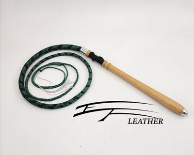 4ft Nylon Cow Whip - 12 Plait - Kelly Green/Black with Handle