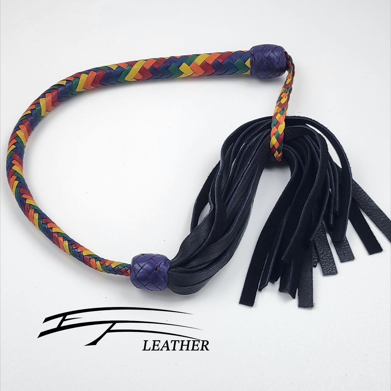 12-Plait Rainbow Pride Deer Galley Whip – Purple Butt Knot 