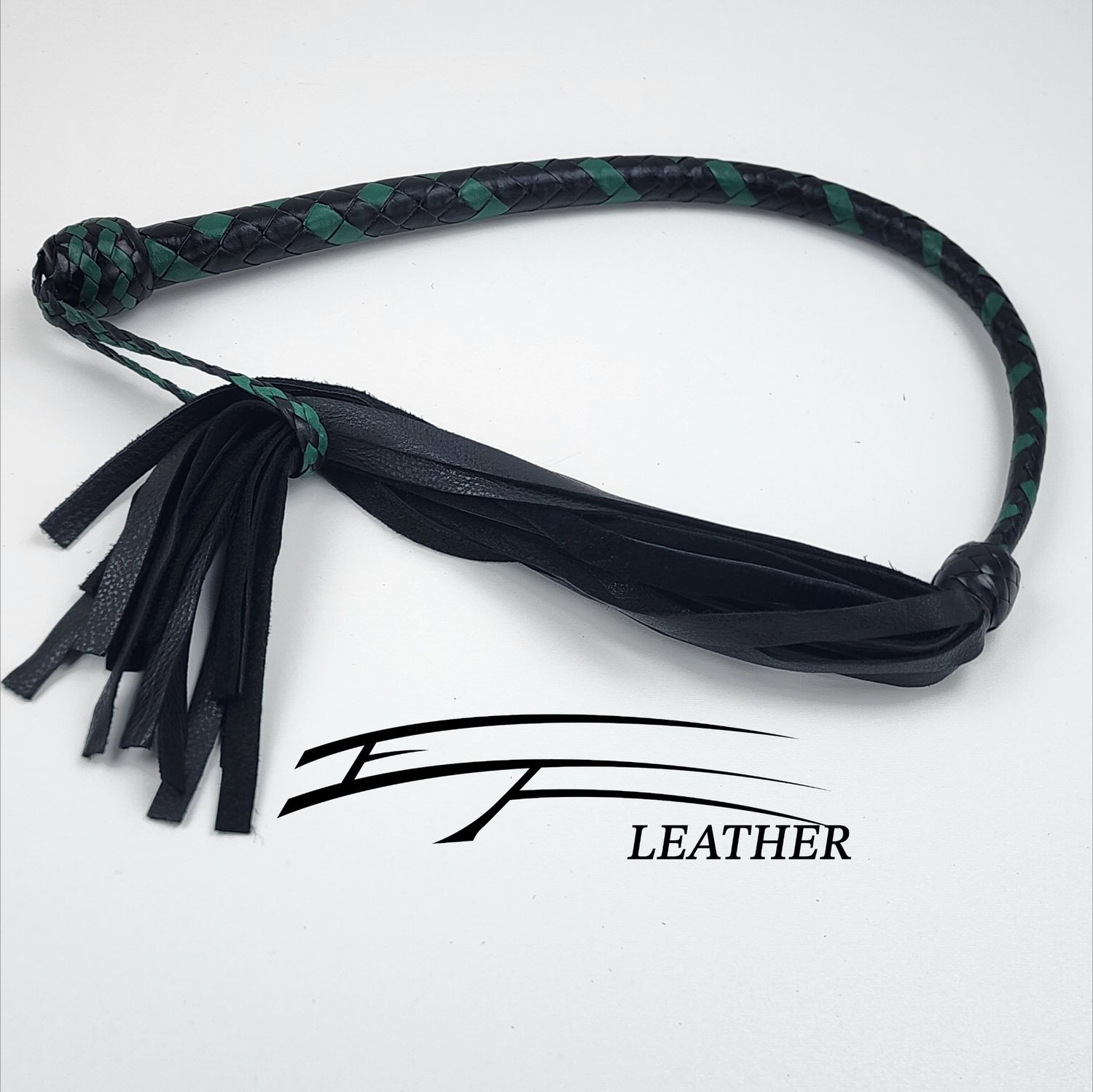 8-Plait Cowhide Galley Whip – Black &amp; Jade Green