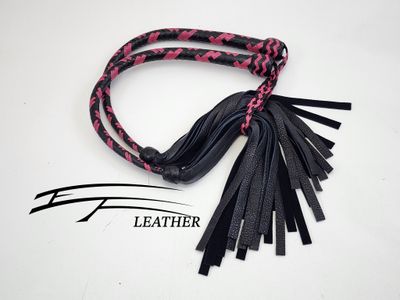 Matching Pair - Deer Hide Galley Whips - 12 Plait - Black &amp; Pink