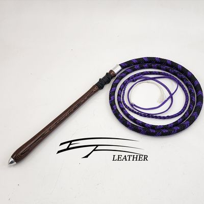 6ft Nylon Performance Cow Whip - 12 Plait - Black/Acid Purple with Harwood Handle