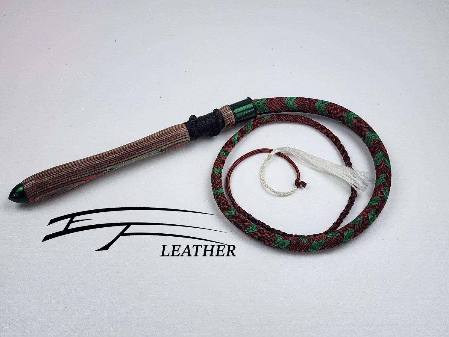 EF Leather Dungeon Whip – Red, Black Stripes &amp; Kelly Green | Multicolor Spectraply Handle  