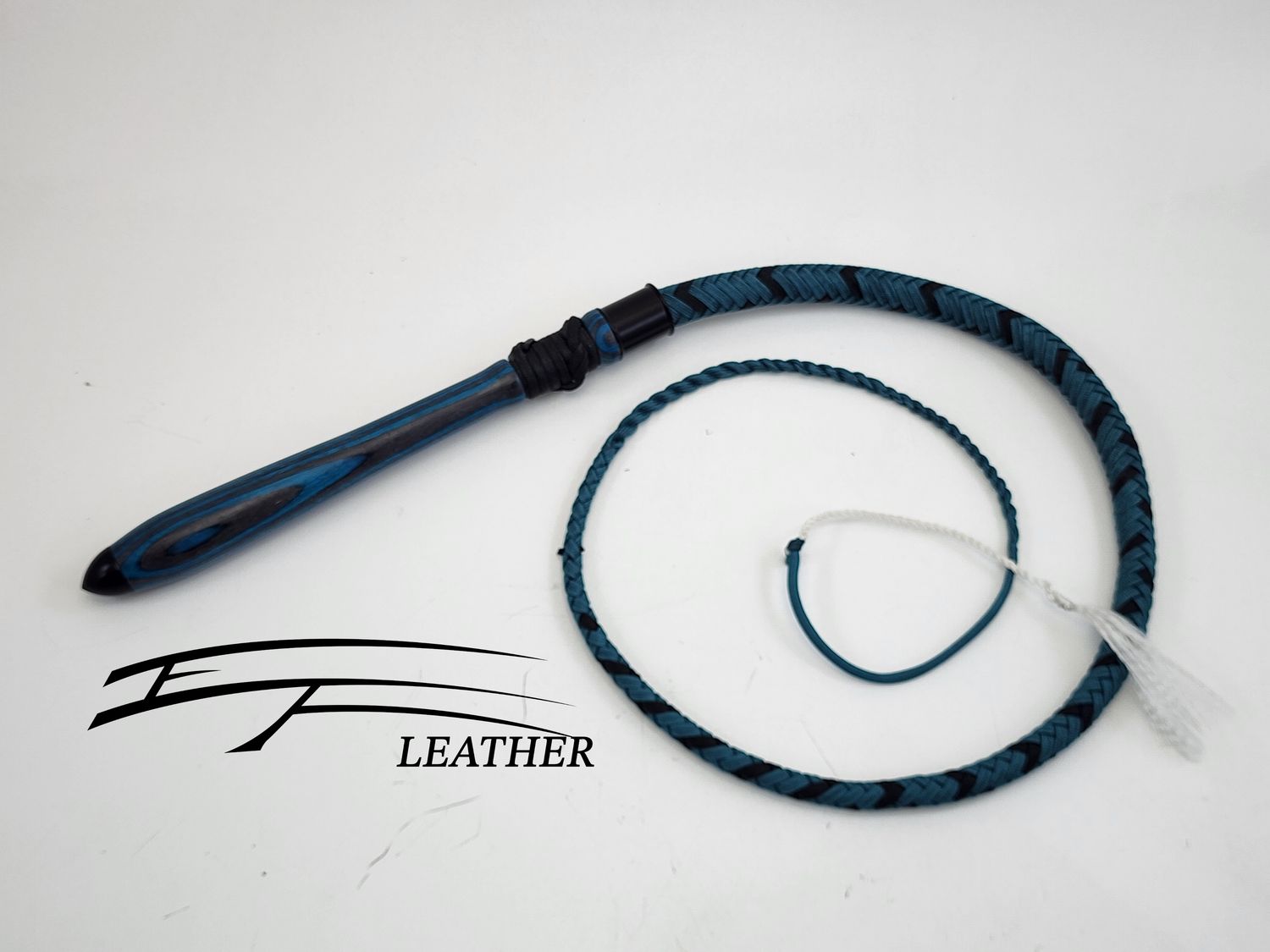 3ft Dungeon Whip – Black &amp; Teal with Matching Spectraply Handle by Lil Fox Toybox