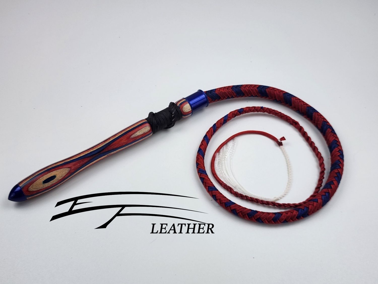 EF Leather Dungeon Whip – Imperial Red &amp; Electric Blue | Red, White &amp; Blue Spectraply Handle