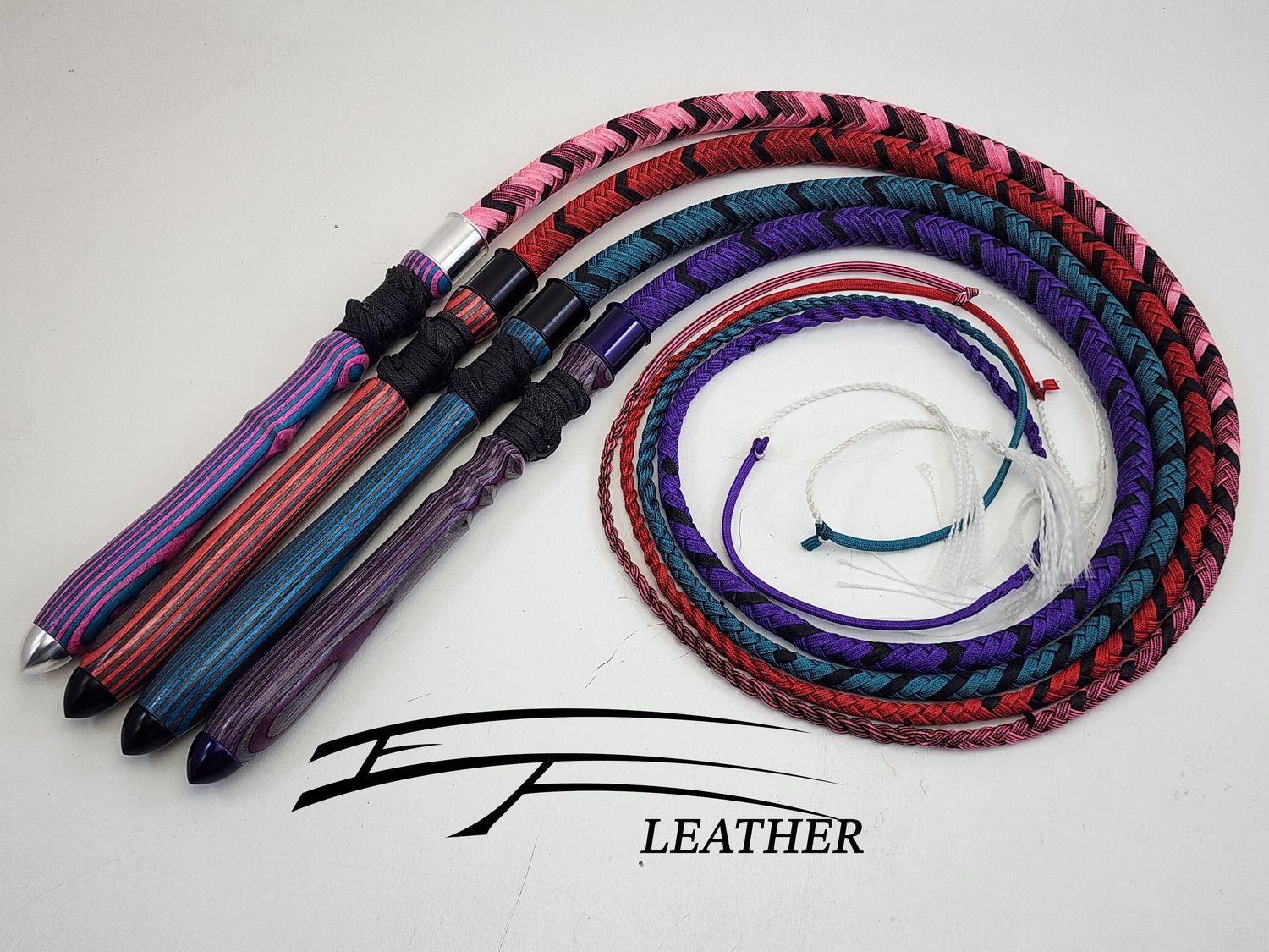 EF Leather Dungeon Whip – 12-Plait Waxed Nylon with Spectraply Handle by Lil Fox Toybox (3 ft Thong)