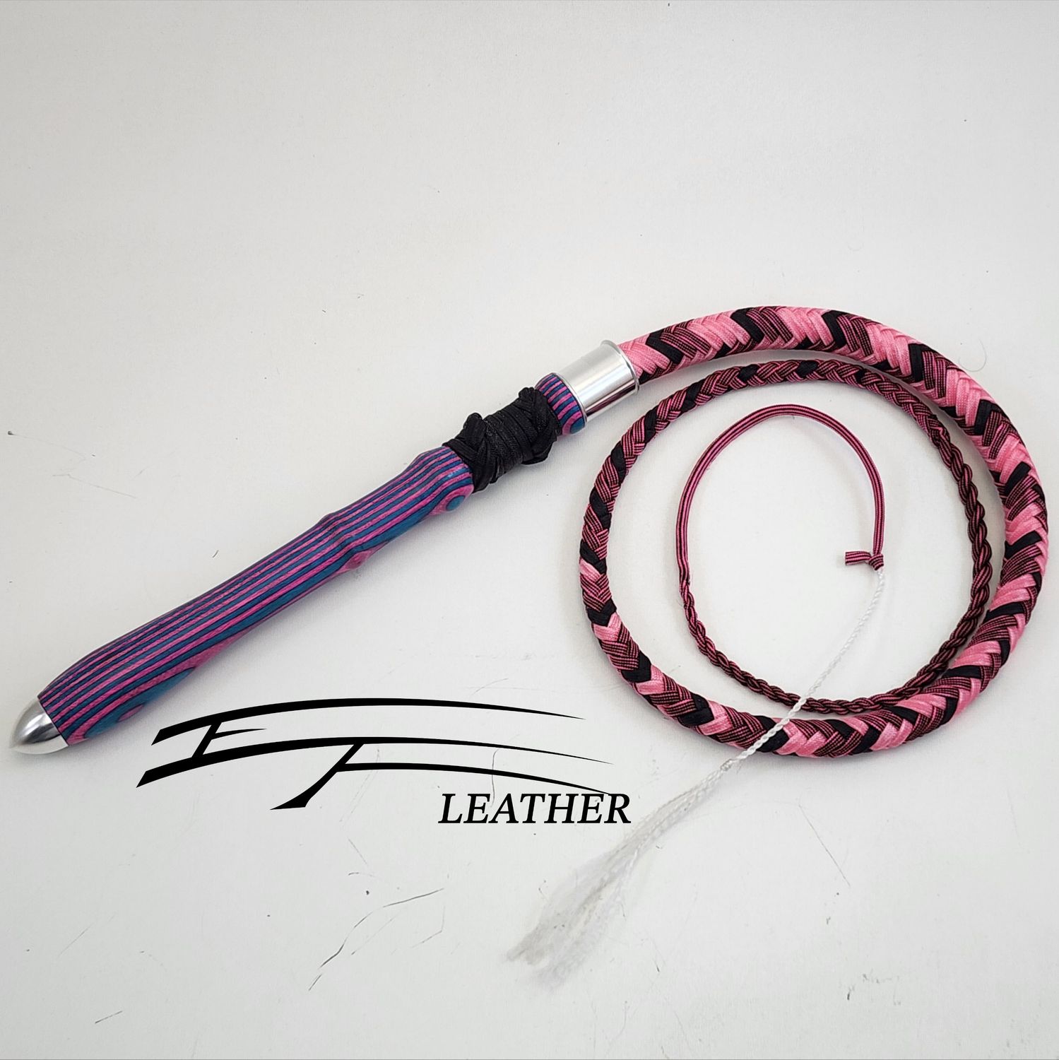 EF Leather Dungeon Whip – 12-Plait Waxed Nylon with Spectraply Handle by Lil Fox Toybox (3 ft Thong)
