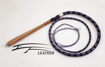 5ft Nylon Cow Whip - 12 Plait - Purple with Stripes/Black with Harwood Handle