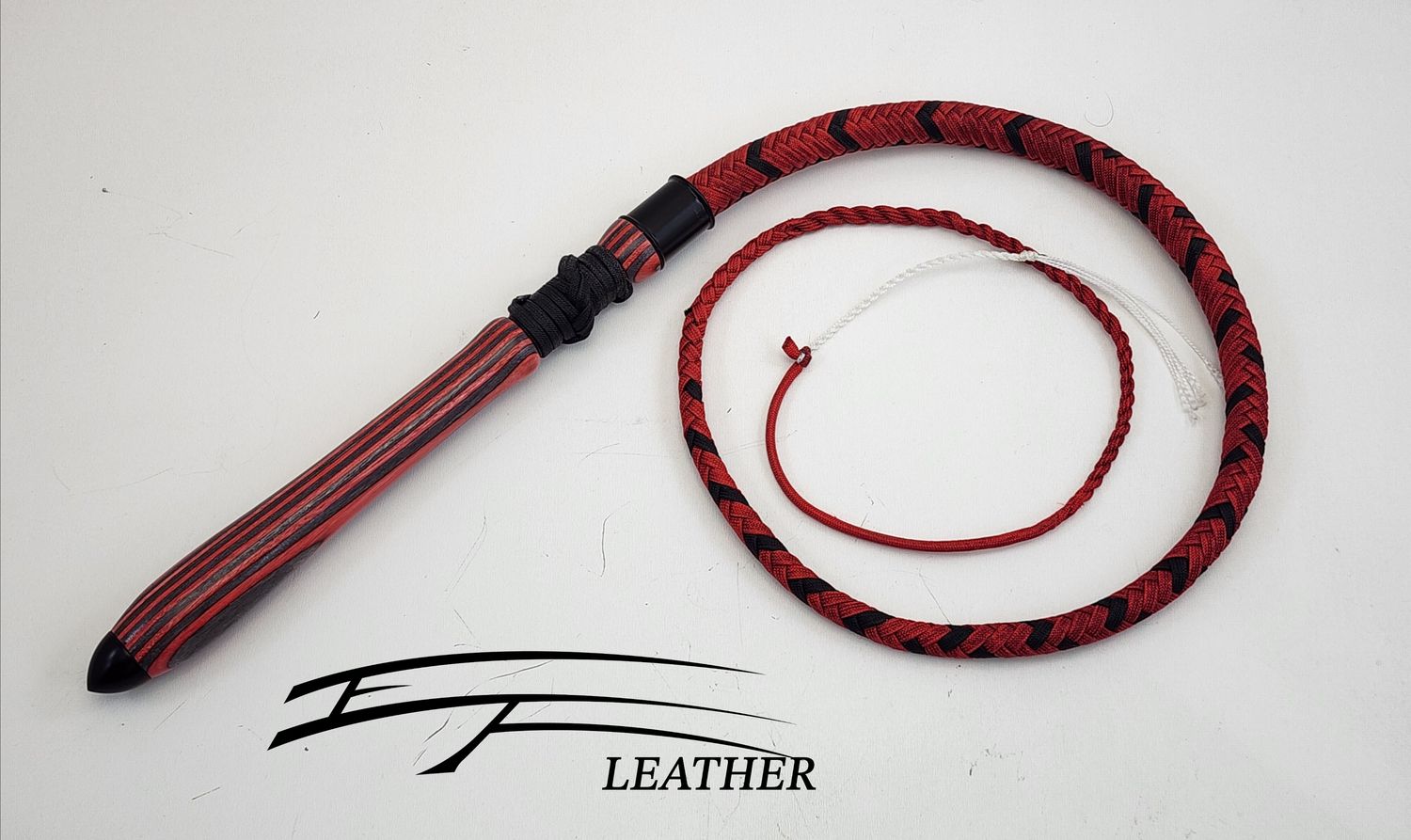 3ft Dungeon Whip - Black &amp; Imperial Red with Red &amp; Black Spectra Ply Handle by Lil Fox Toybox