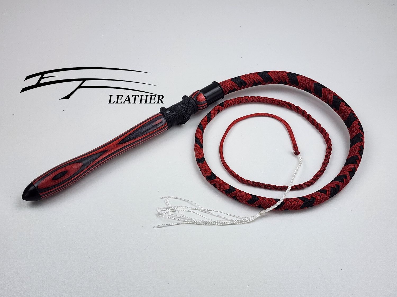 3ft Dungeon Whip - Black &amp; Imperial Red with Red &amp; Black Spectra Ply Handle by Lil Fox Toybox
